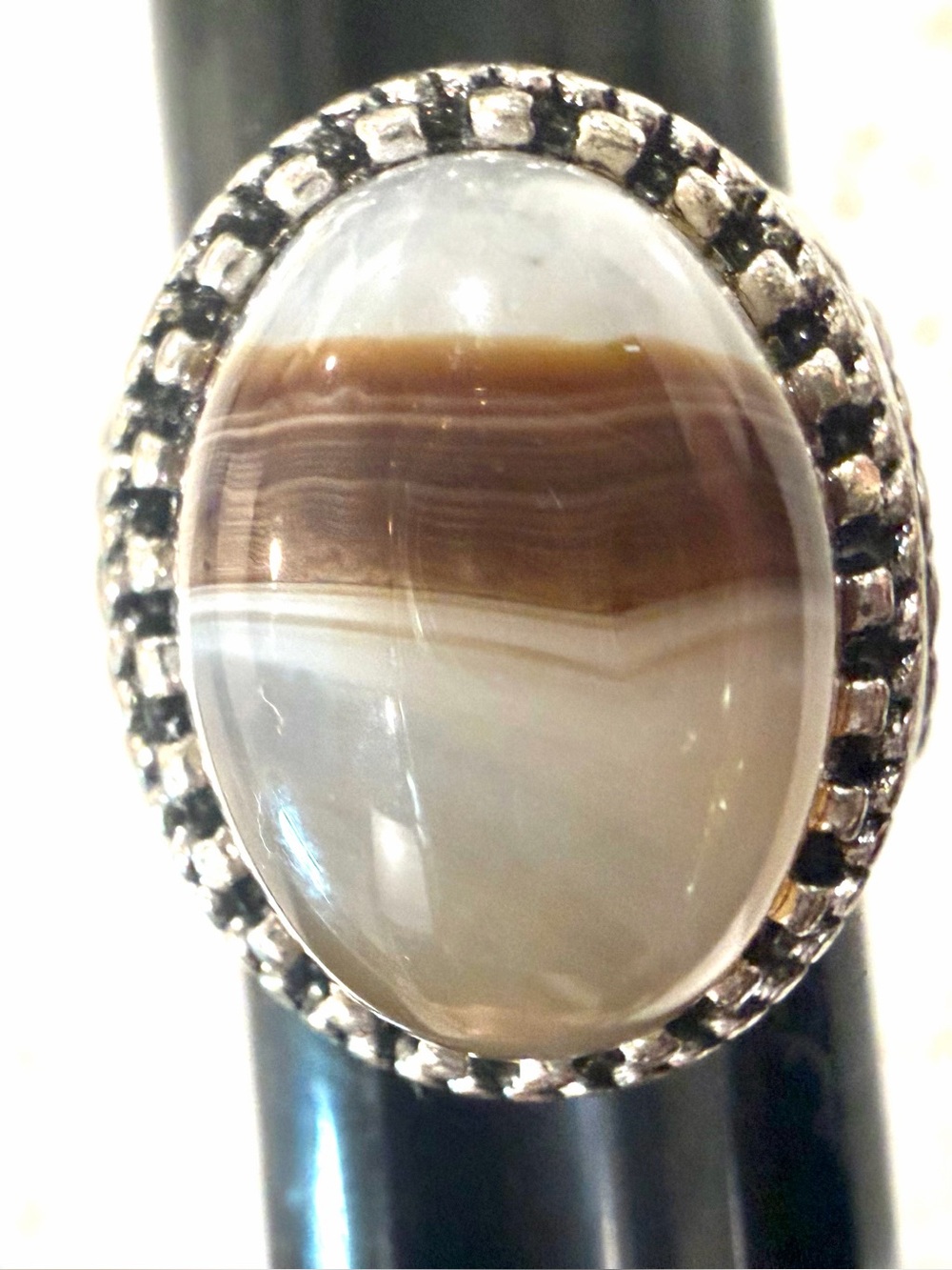Agate Statement Ring in Brown and White Size 10